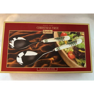 Spode Christmas Tree 9.25" Salad Servers 2-Piece Set, Porcelain/Stainless Steel